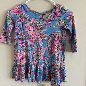 Lilly Pulitzer Girls Tunic Top‎ Paisley Print Ruffle Hem Casual Blue Size M 6-7